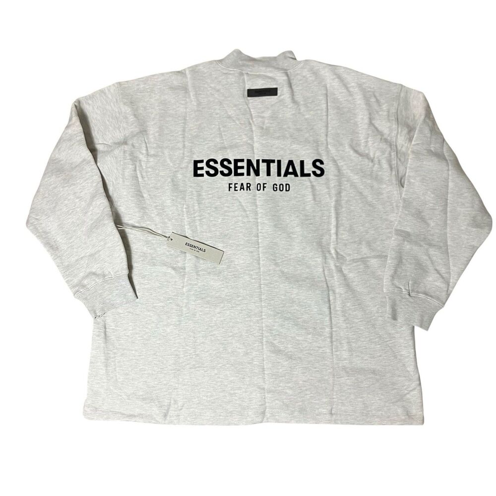 Fear of God Essentials Sweatshirt Mens XL Grey Oatmeal Mockneck Back Logo Baggy‎